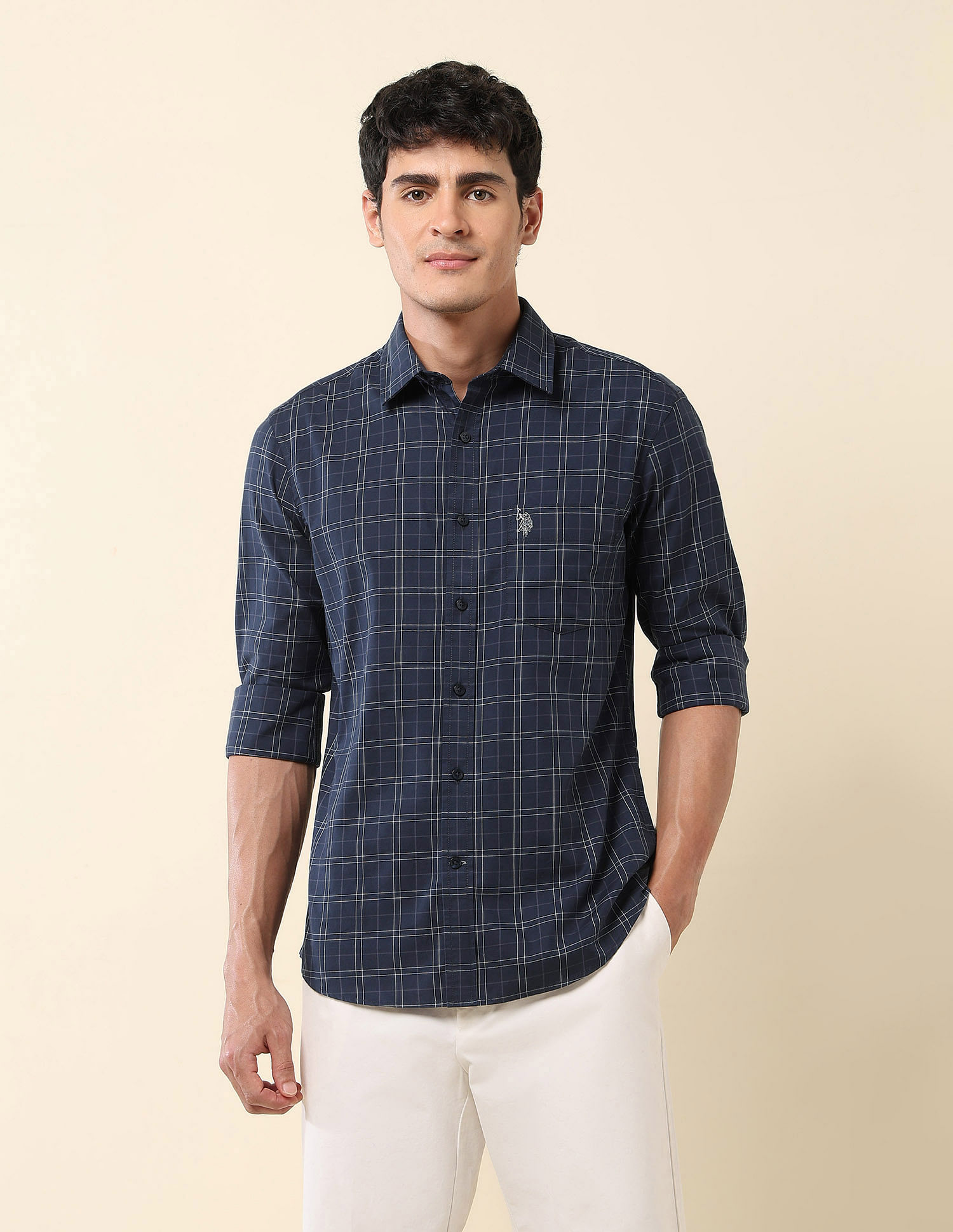 U.S. Polo Assn. Grid Tattersall Checked Tailored Fit Shirt