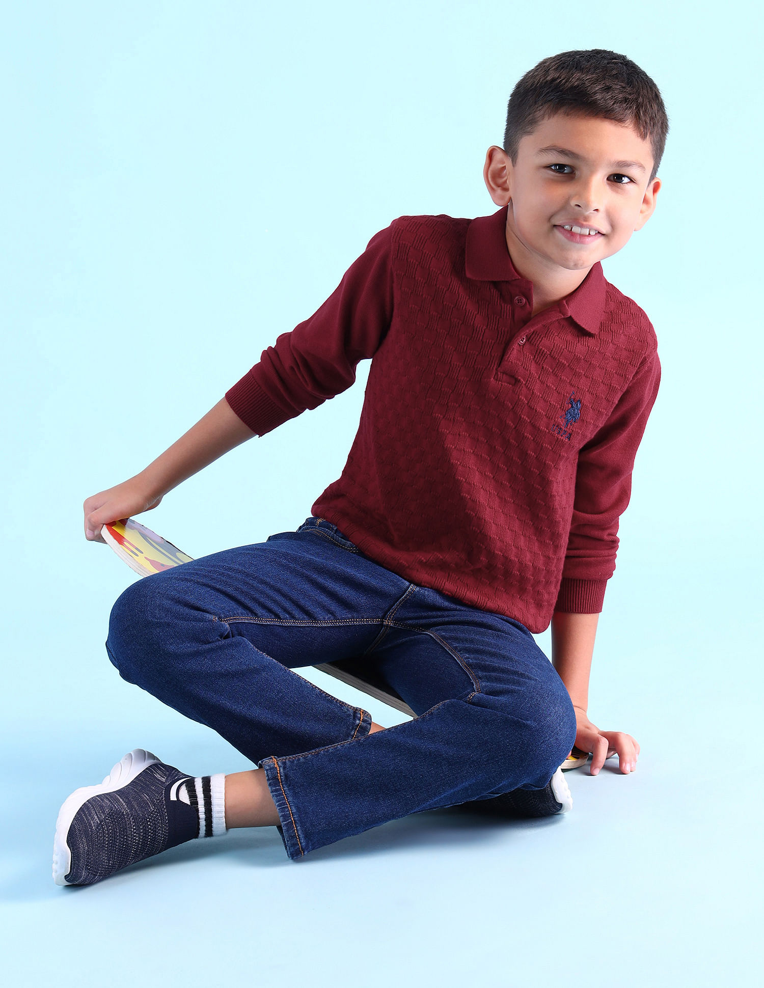 U.S. Polo Assn. Kids Boys Textured Regular Fit Sweater