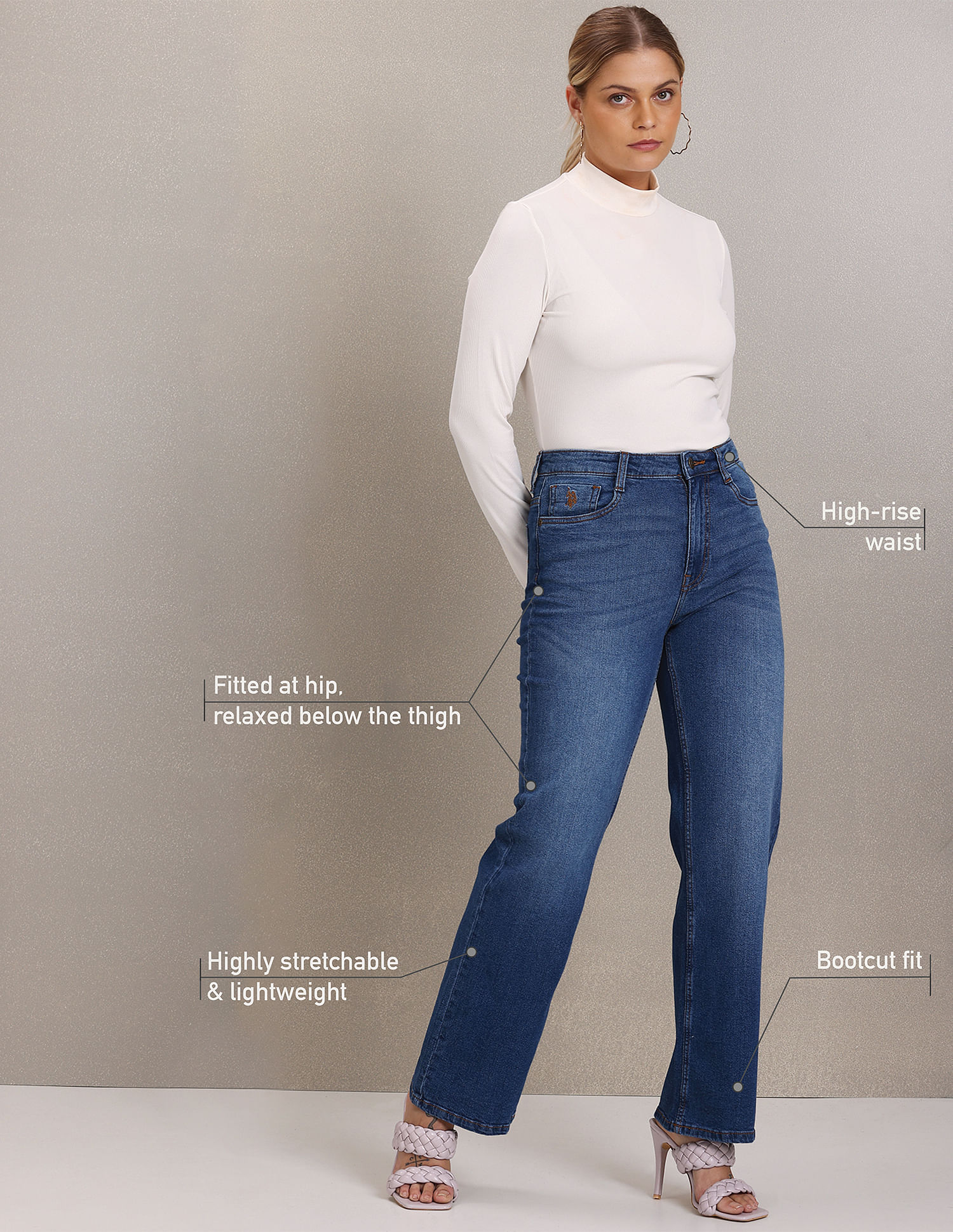 【PORTERNA】Uti Wash Flared Jeans Cello Dark Wash Mid Rise Western Super Flare Jeans | Lime