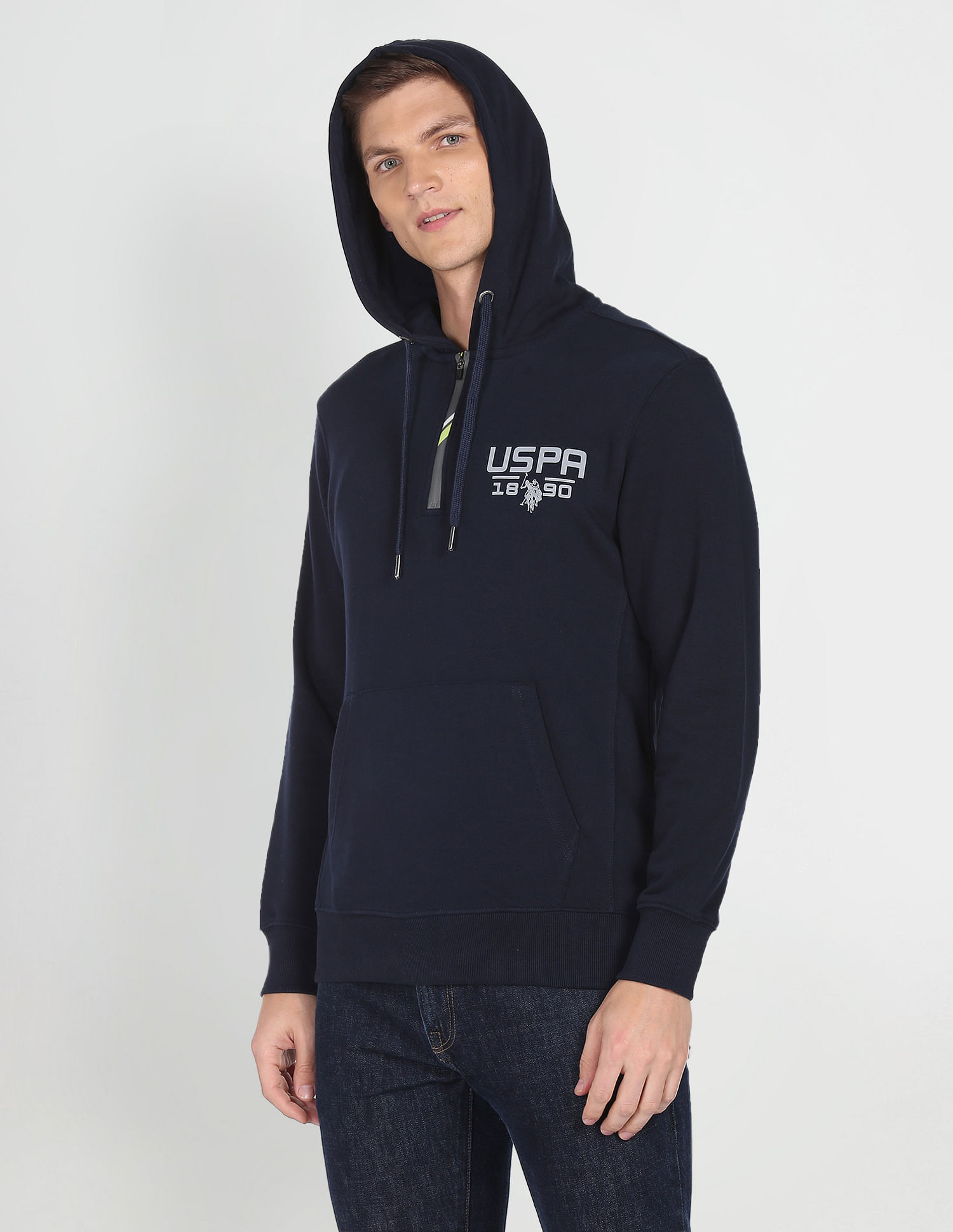 U.S. Polo Assn. Denim Co. Concealed Placket Solid Hooded Sweatshirt