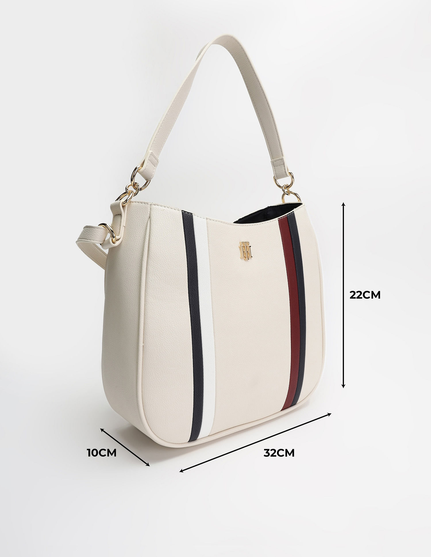 Tommy Hilfiger Striped Beige Pu Handbag