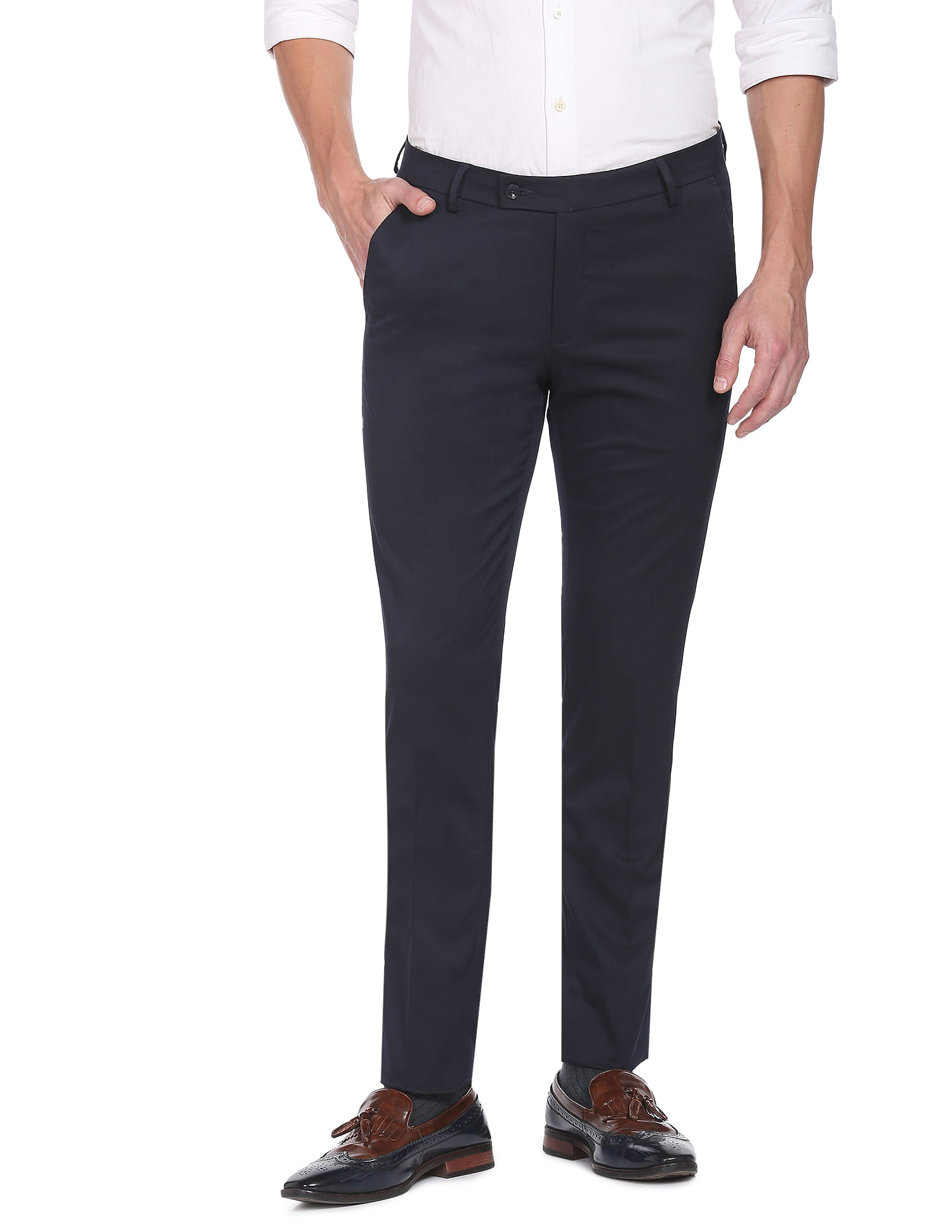 Buy Pesado Mens Cream Slim Fit Polyester Formal Trousers at Amazonin