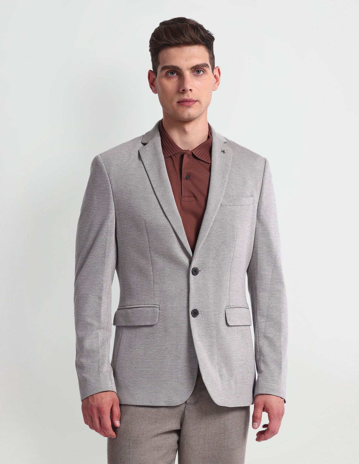 Arrow Patterned Knit Slim Blazer