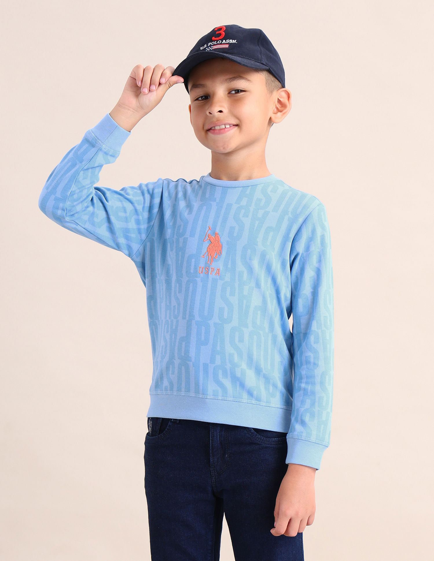 U.S. Polo Assn. Kids Boys Brand Printed Regular Fit Sweatshirt
