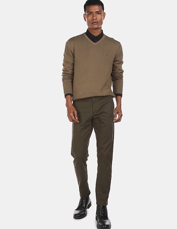 Buy Tommy Hilfiger Men Light Brown Signature V-Neck Solid Sweater
