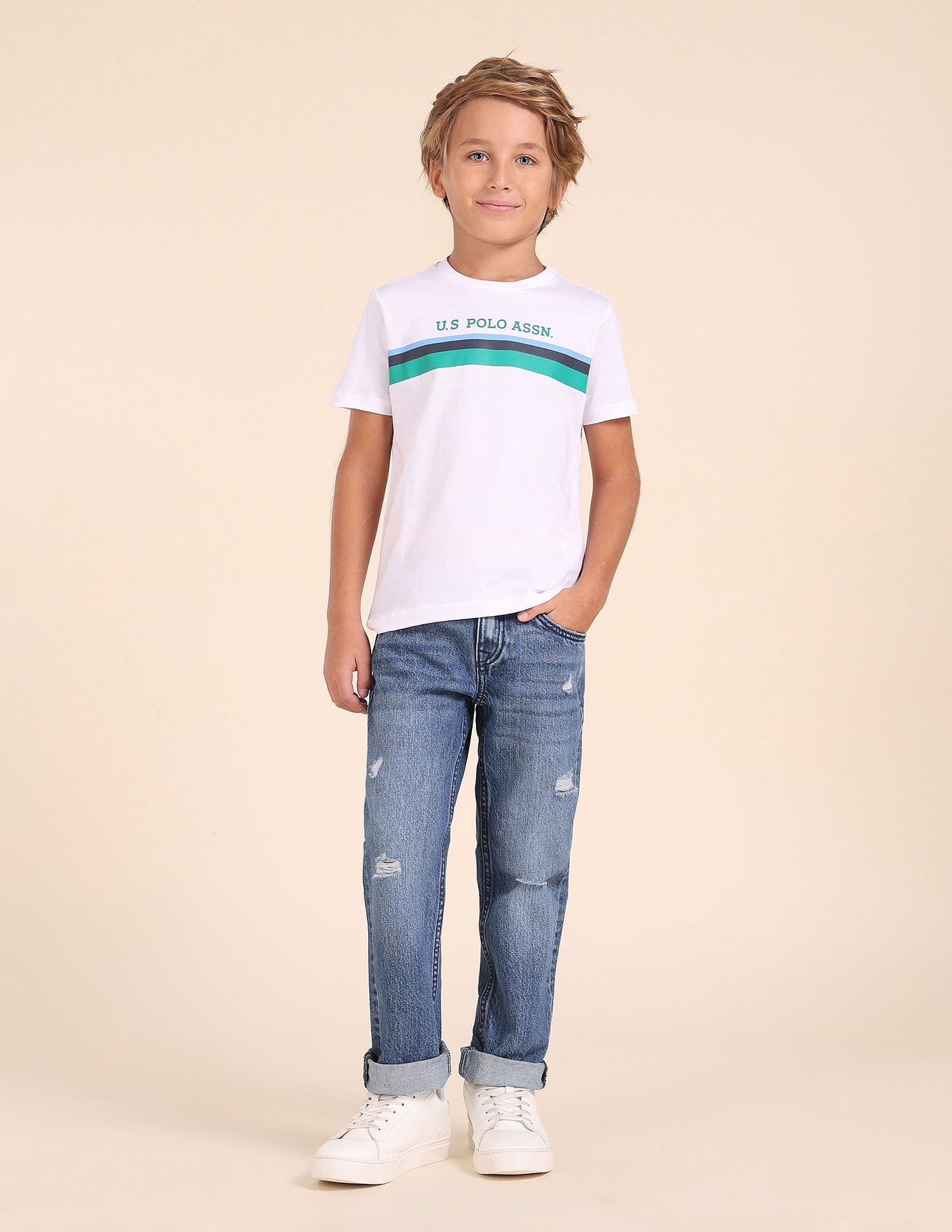U.S. Polo Assn. Kids Boys Horizontal Striped Regular Fit T-Shirt