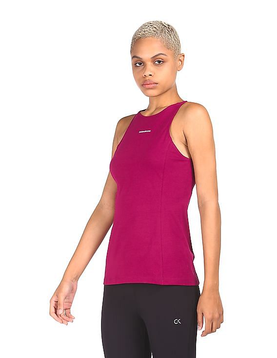 Buy Calvin Klein Women Magenta Sleeveless Logo Tank Top 