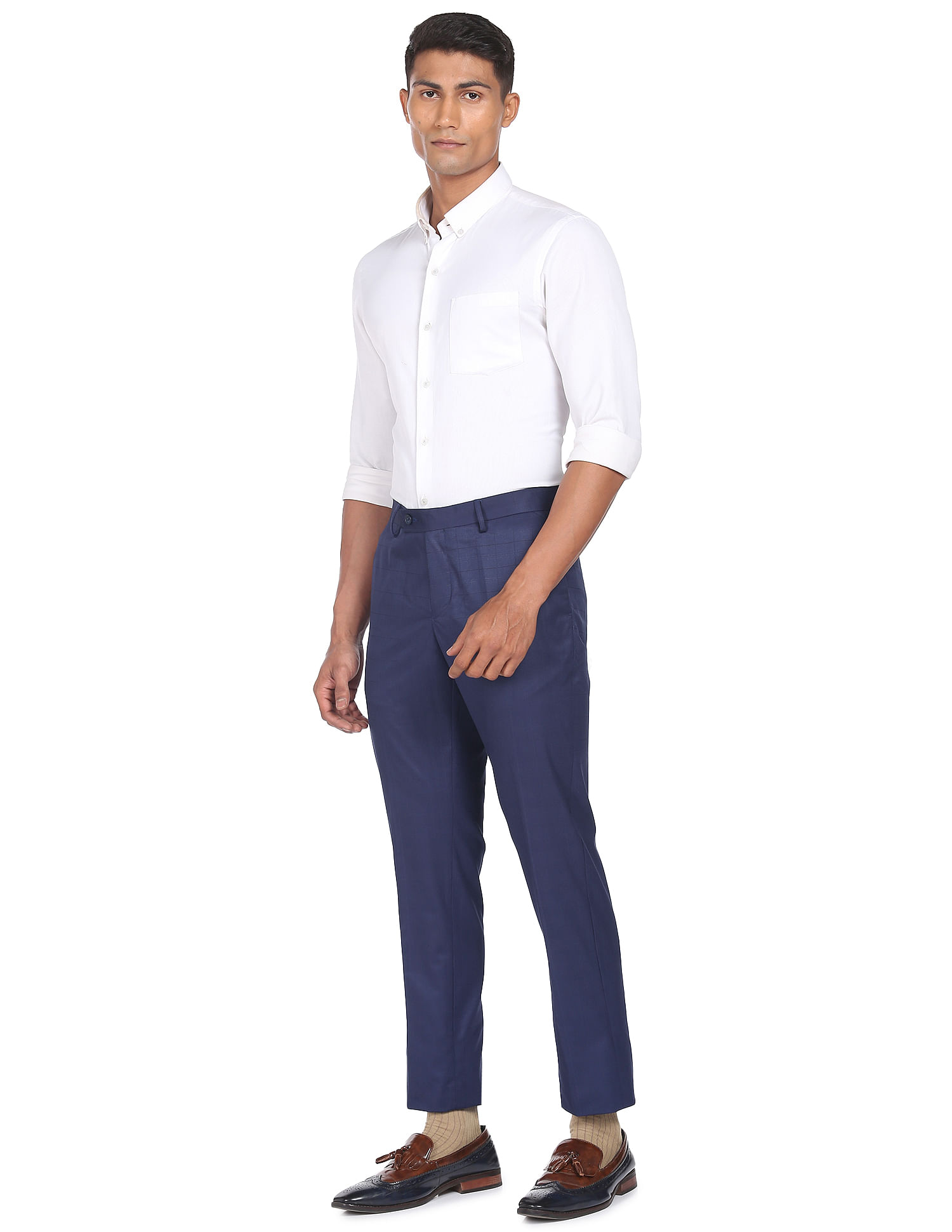 Buy Arrow Hudson Regular Fit Heathered Trousers 