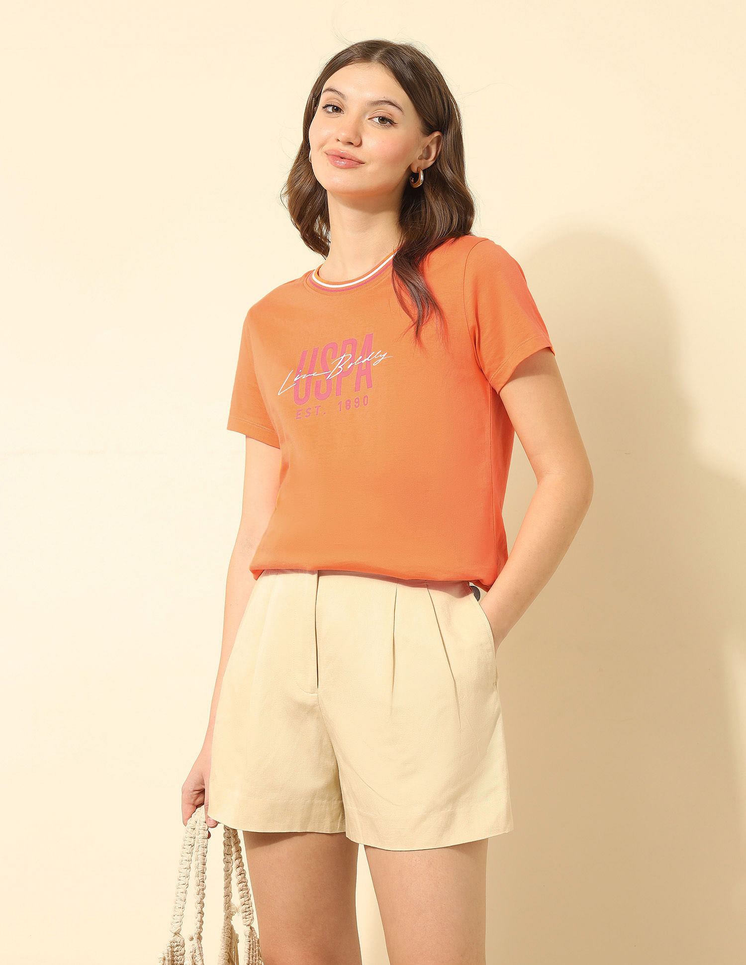 U.S. Polo Assn. Women Regular Fit Brand Printed T-Shirt