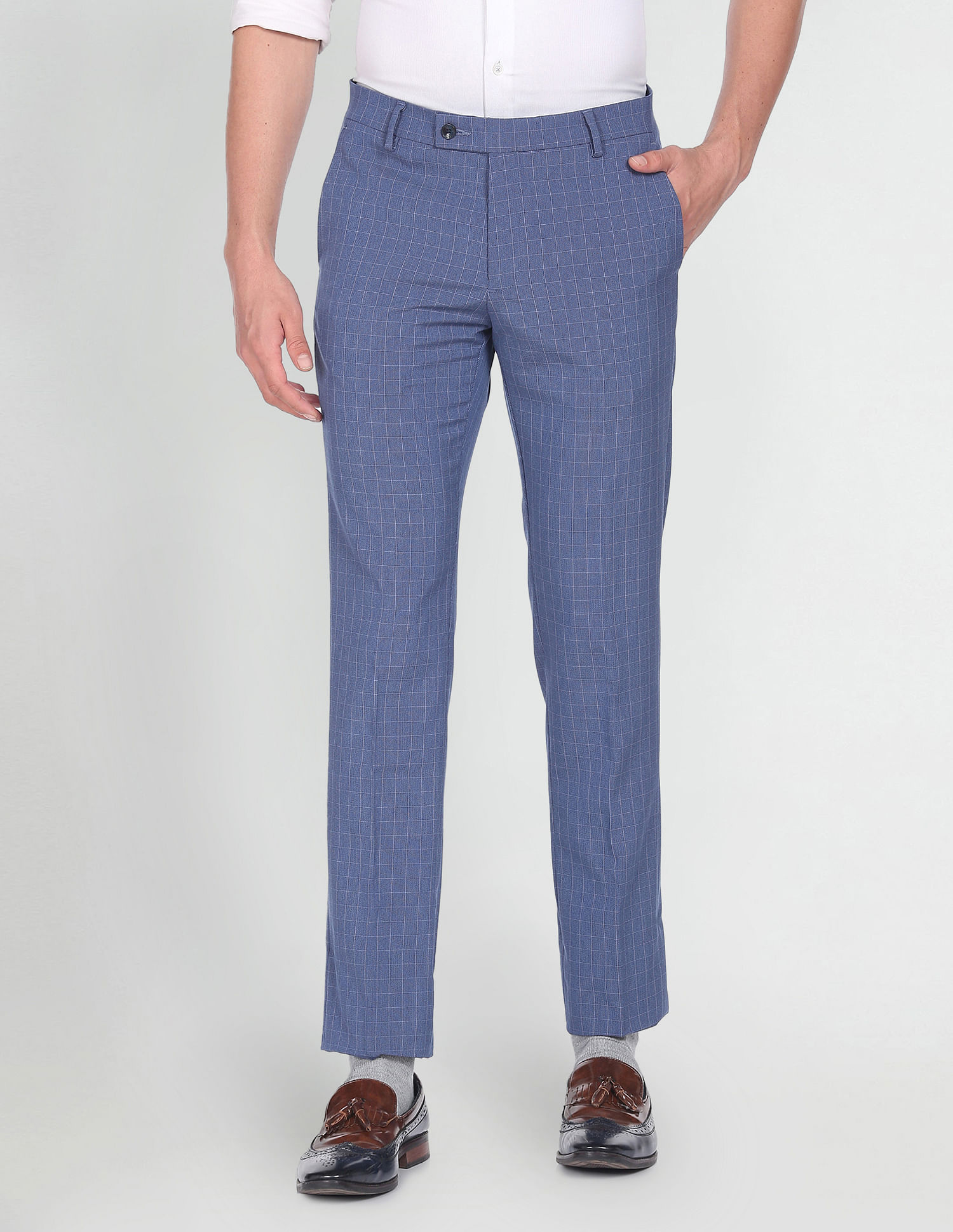 Shop Mayfield Linen Suit Trouser (BLUE CHECK) | Barkers NZ