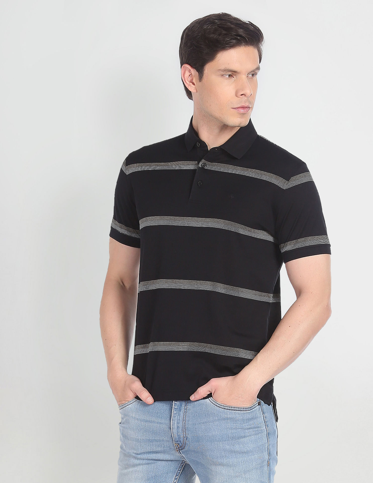 Arrow Mercerised Cotton Horizontal Stripe Polo Shirt