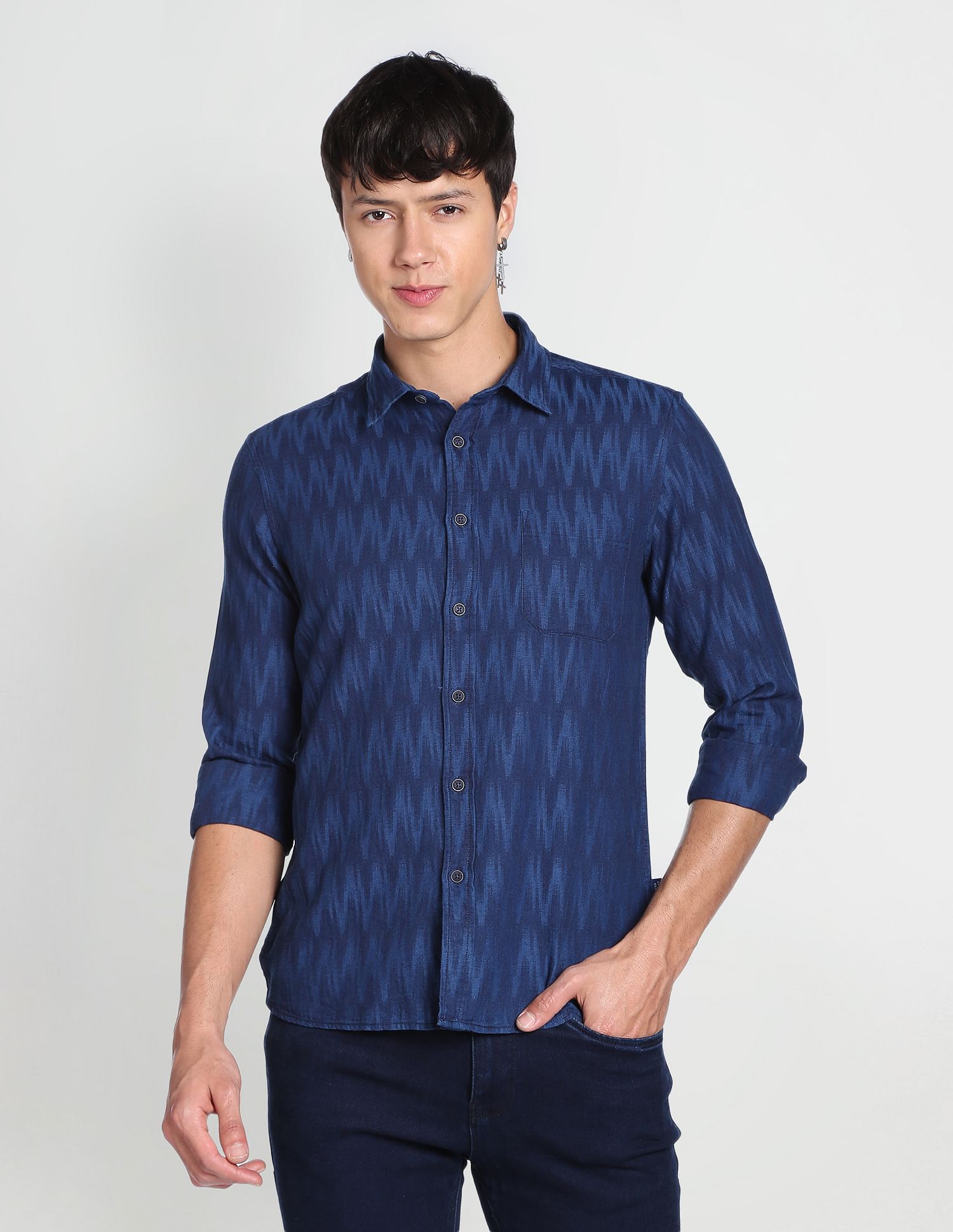 Flying Machine Geometric Patterned Shirt