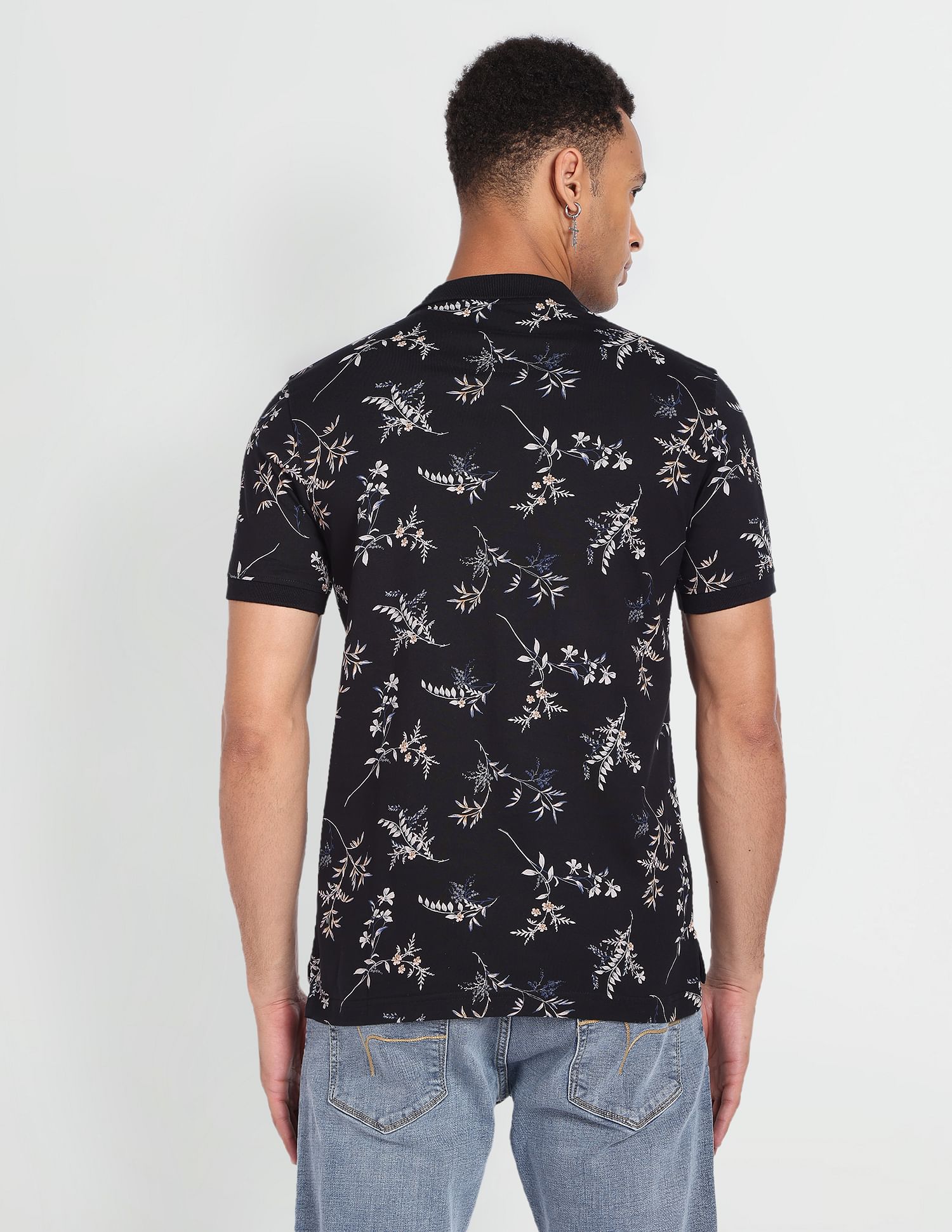Flying Machine Floral Print Cotton Polo Shirt