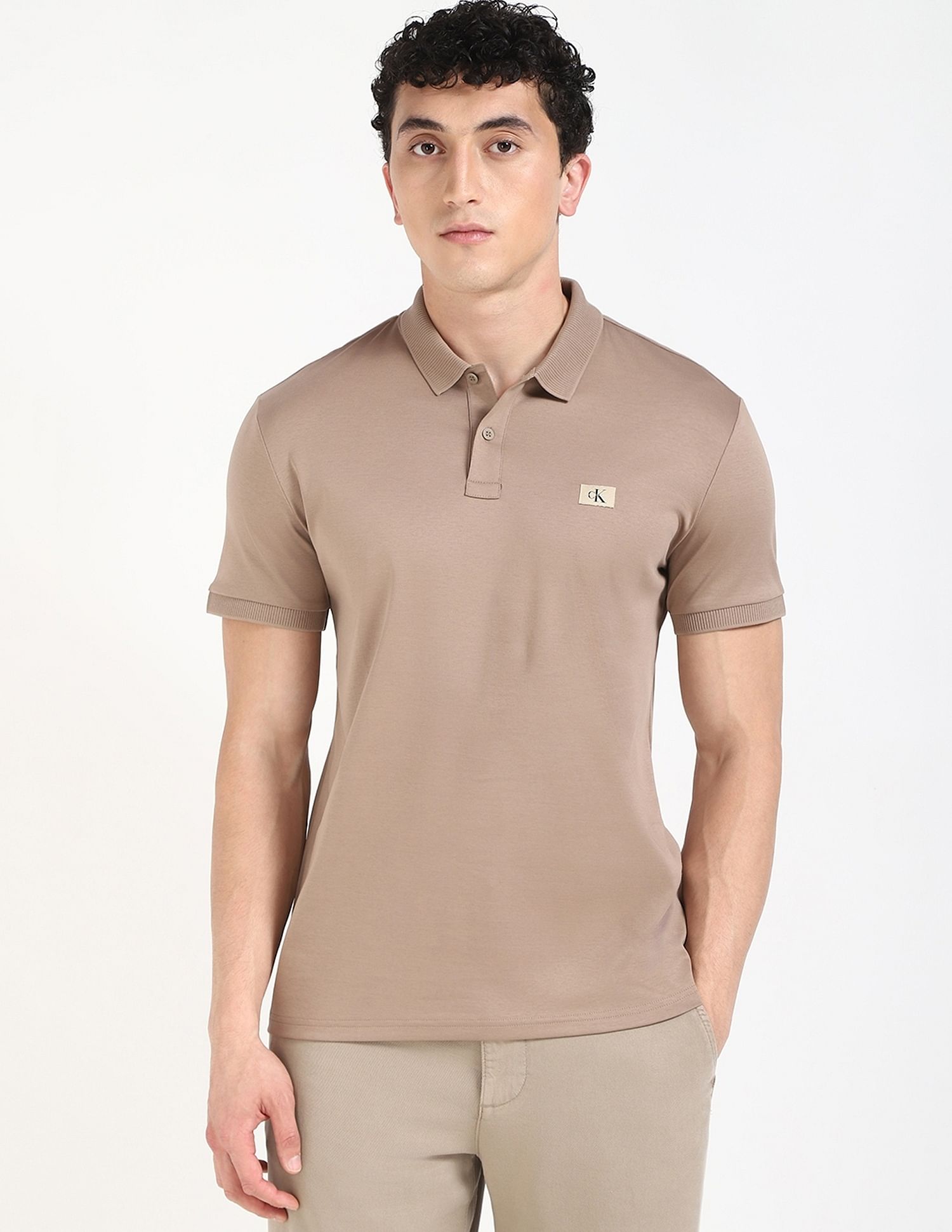 Calvin Klein Jeans Solid Regular-Fit Cotton Polo T-Shirt