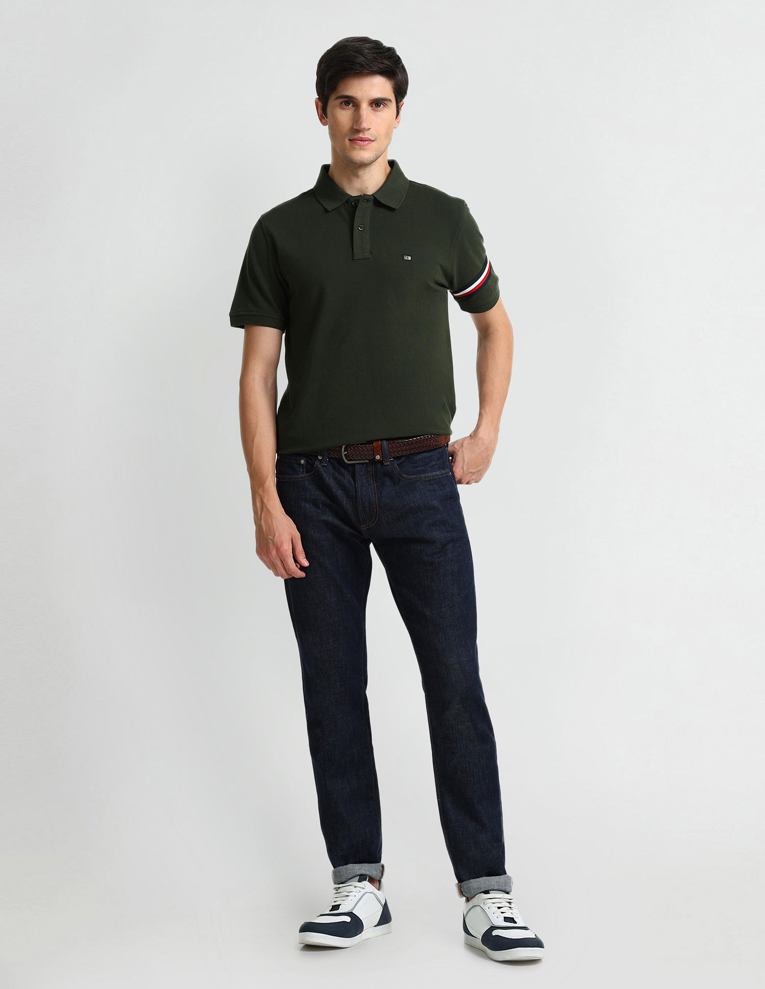 Arrow Sports Striped Tape Solid Polo Shirt