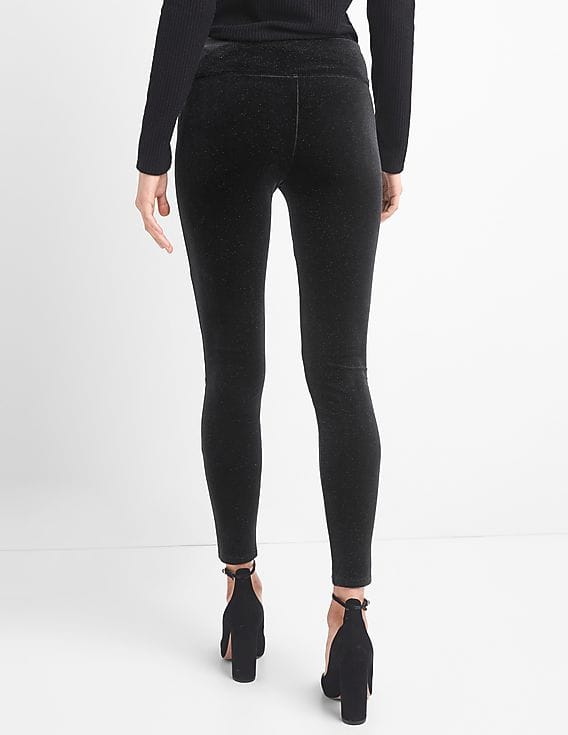 Buy GAP Women Black High Rise Sparkle Velvet Leggings