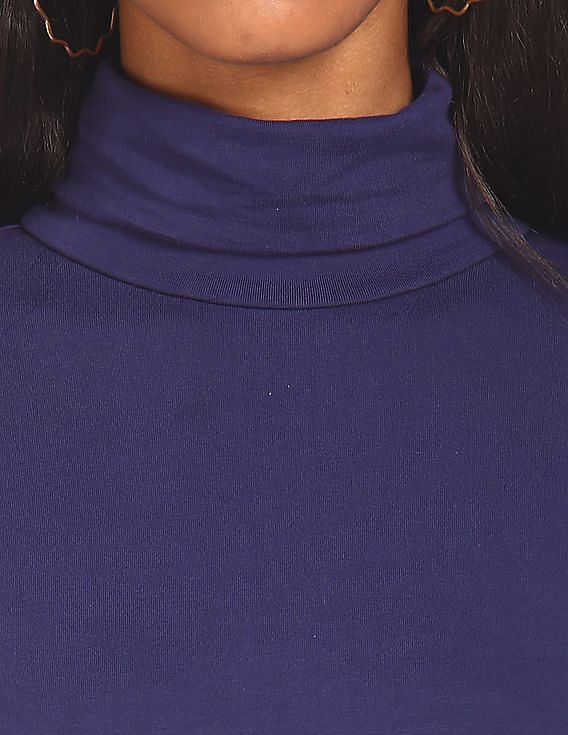 Flying Machine Women Turtleneck Solid T-Shirt