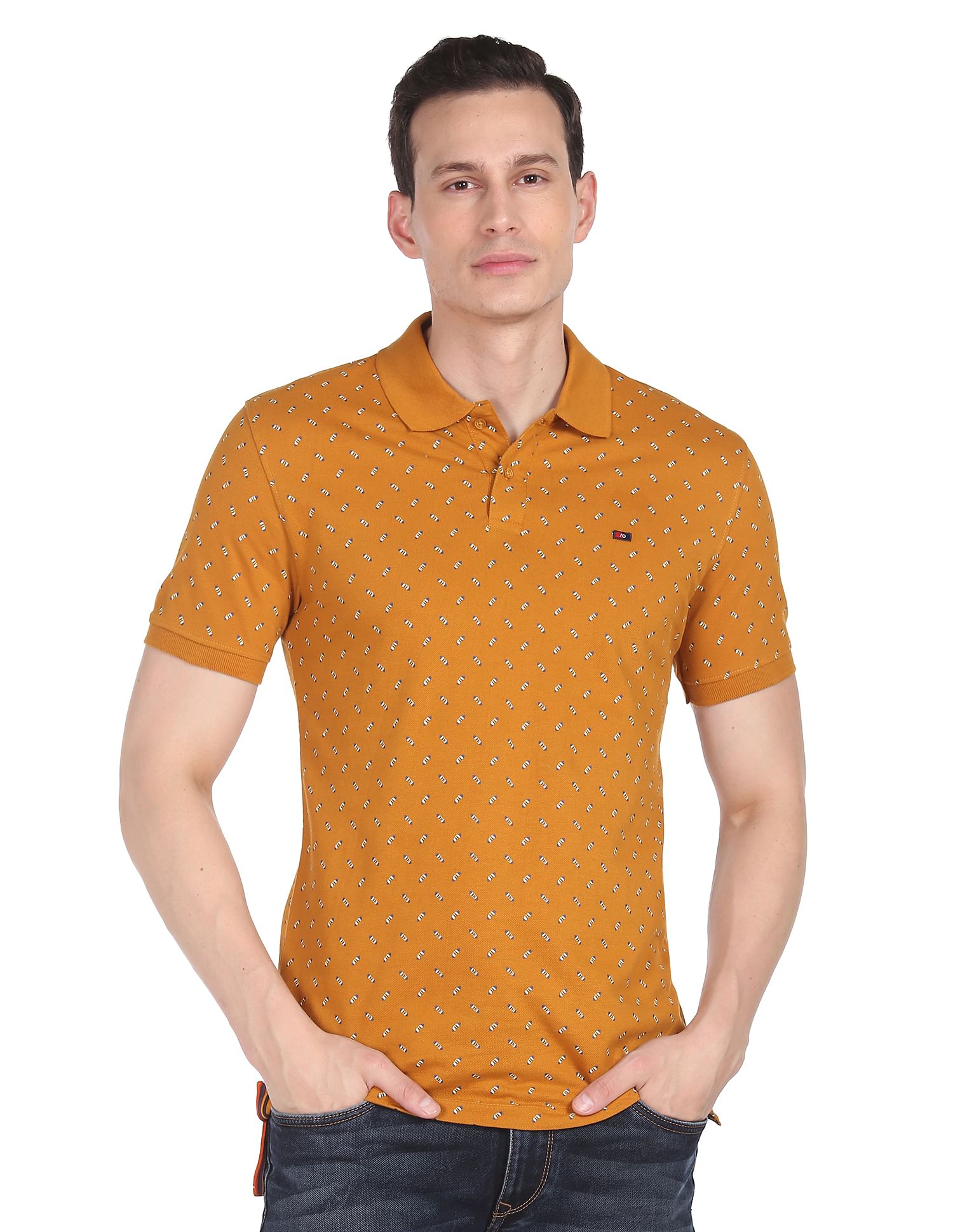 AD by Arvind Cotton Abstract Print Polo Shirt