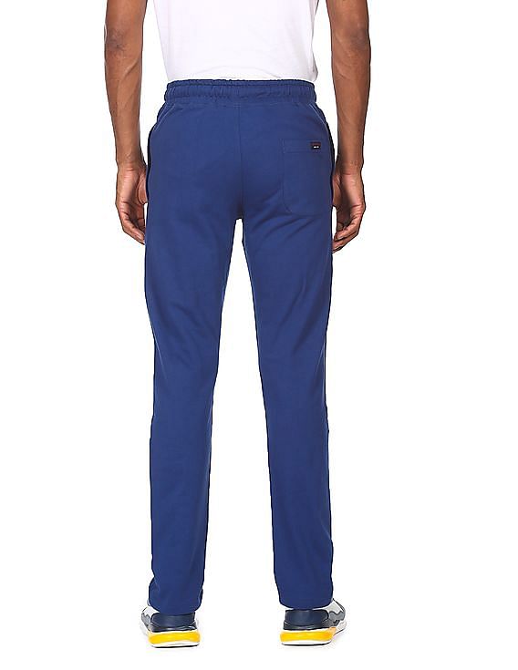U.S. Polo Assn. Men Blue Elasticized Waist Solid Track Pants