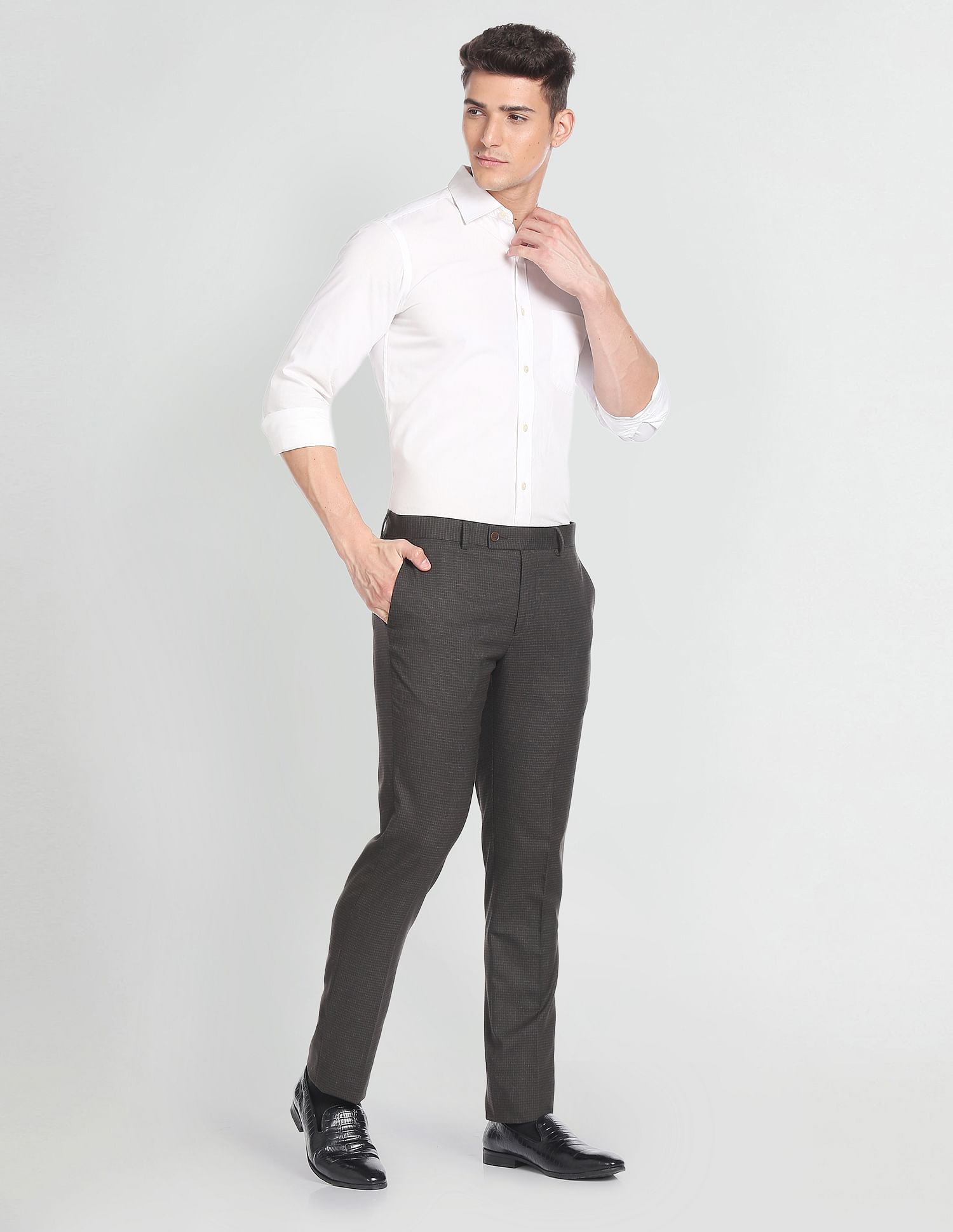 Arrow Hudson Regular Fit Micro Check Formal Trousers
