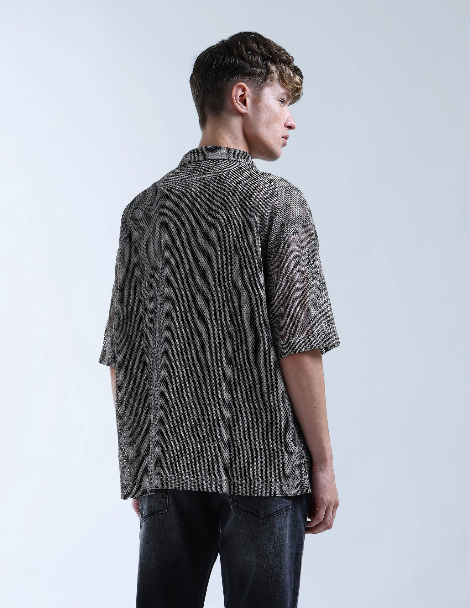 Flying Machine Oversized Fit Self Design Chevron Shirt