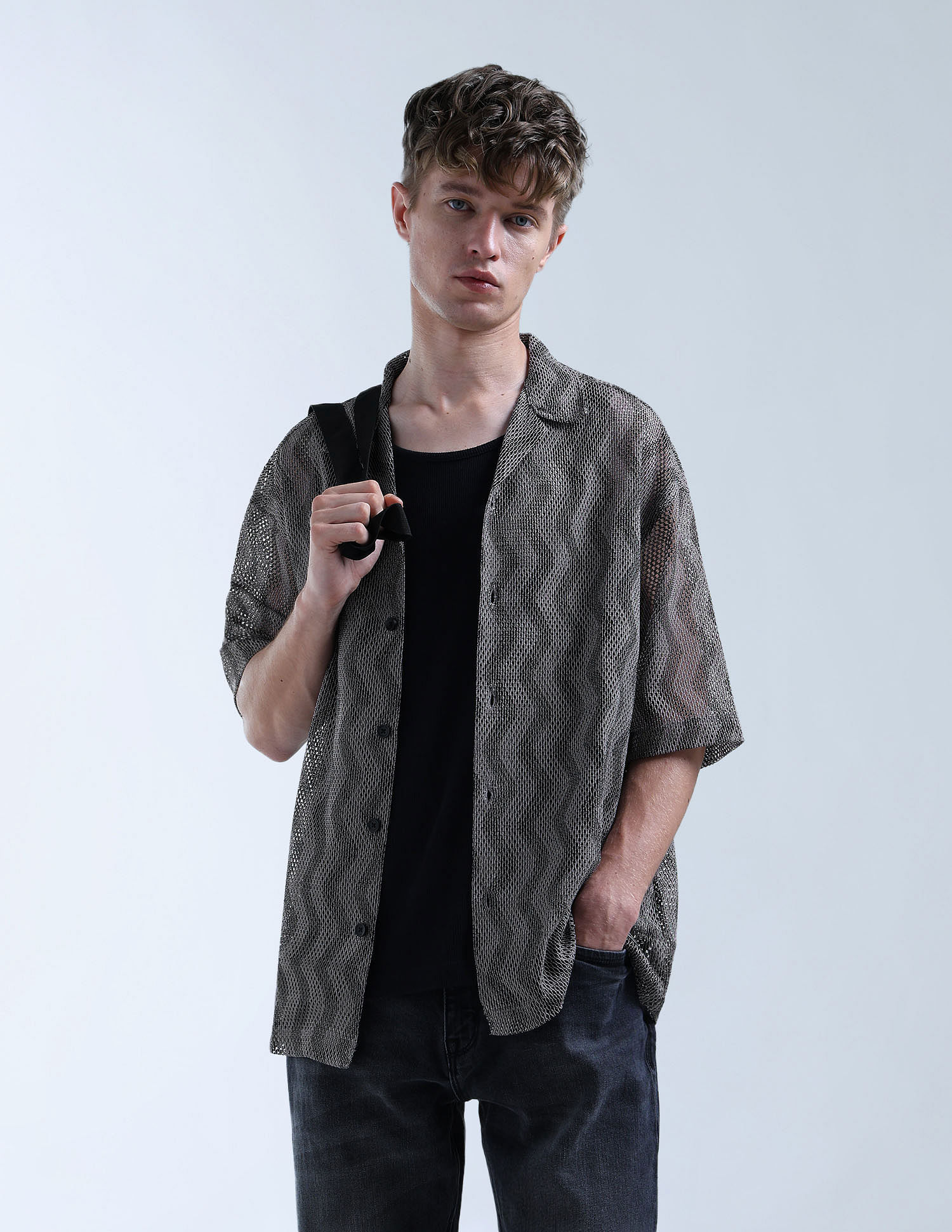 Flying Machine Oversized Fit Self Design Chevron Shirt