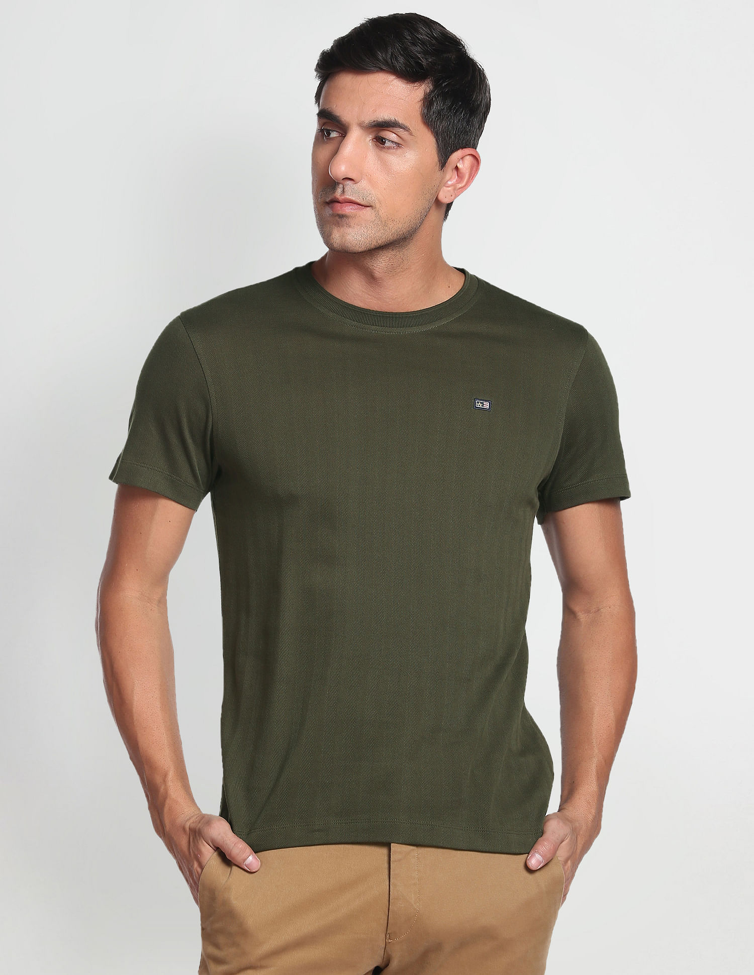 Arrow Sports Patterned Knit Mercerised Cotton T-Shirt