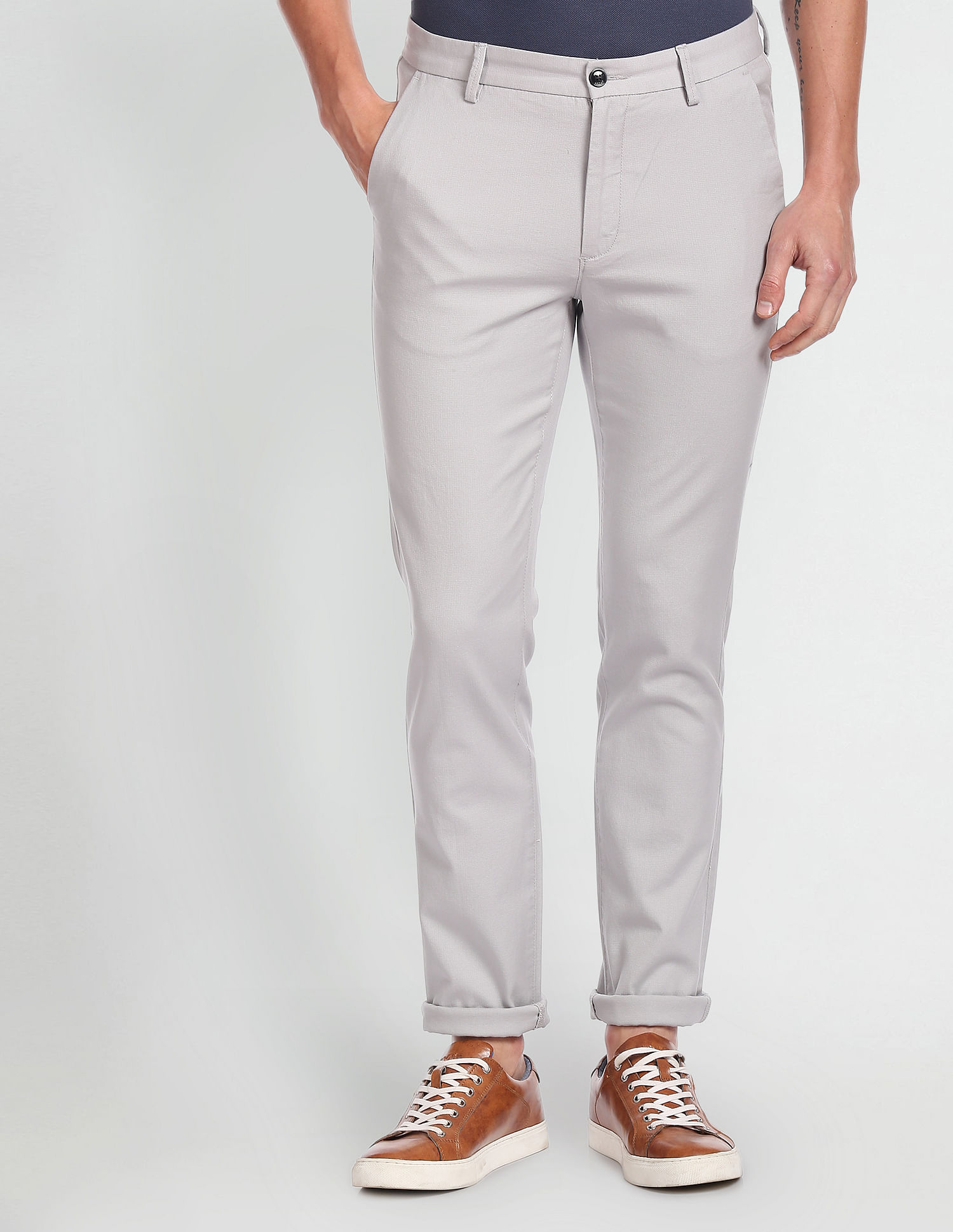 Buy Skinny Fit Ankle Length Flat-Front Trousers Online at Best Prices in  India - JioMart.