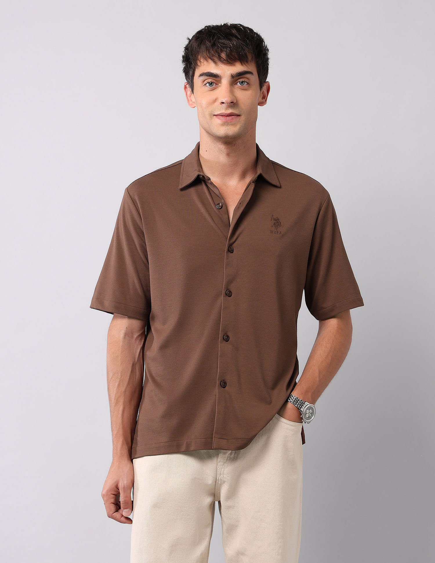 U.S. Polo Assn. Denim Co. Relaxed Fit Knitted Pure Cotton Shirt