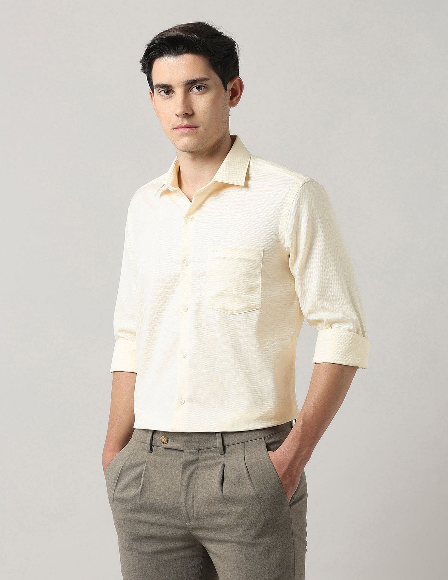 Arrow Textured Manhattan Slim Fit Autopress Shirt