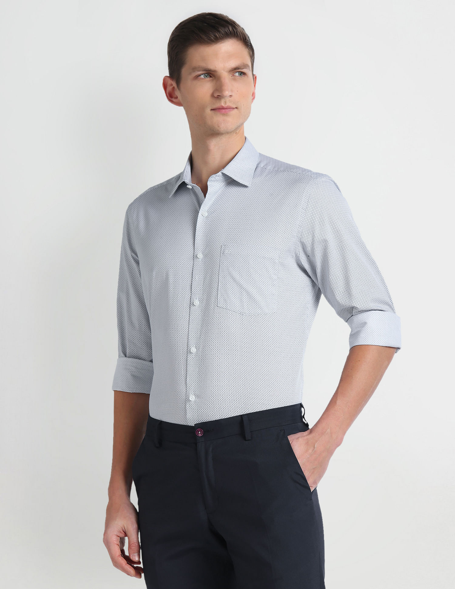 Arrow Geometric Print Twill Auto Press Shirt
