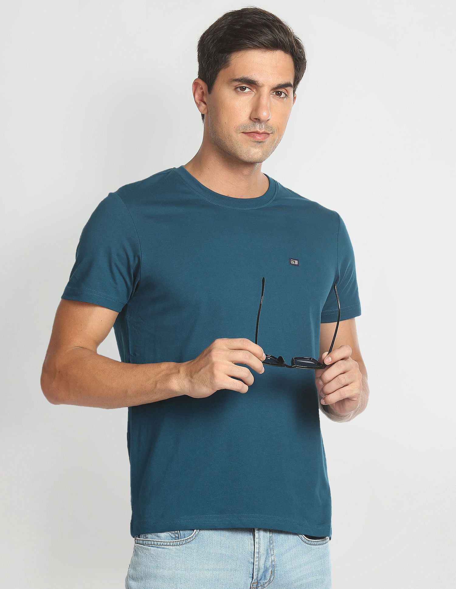 Arrow Sports Solid Crew Neck Cotton T-Shirt