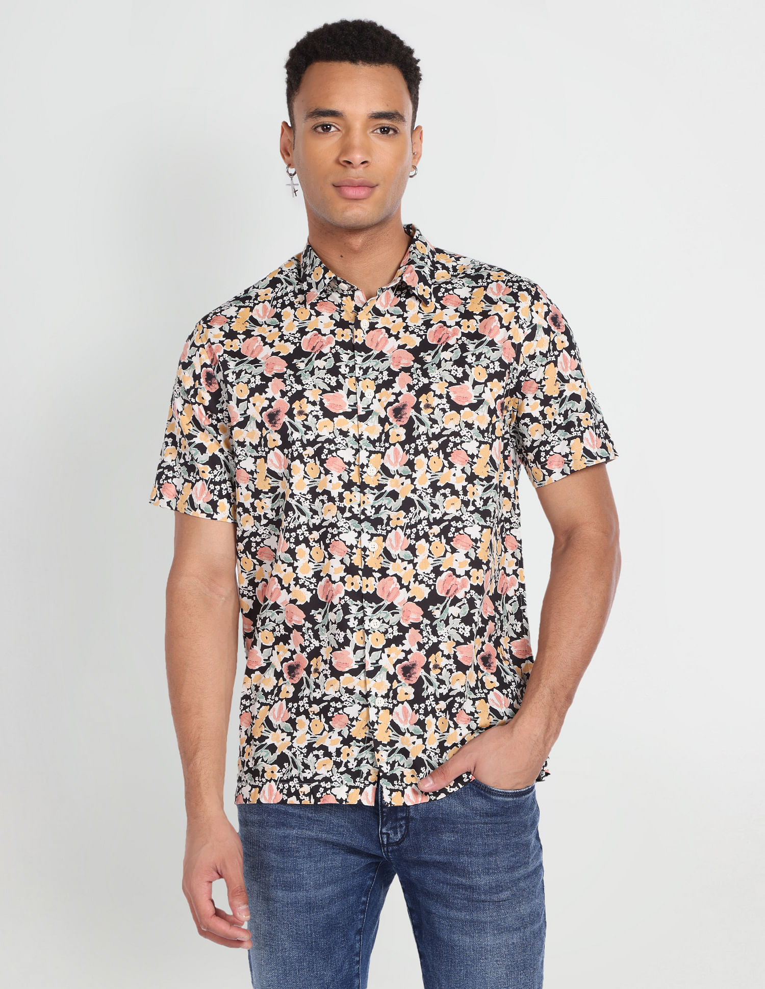 Flying Machine Short Sleeve Floral Print Shirt