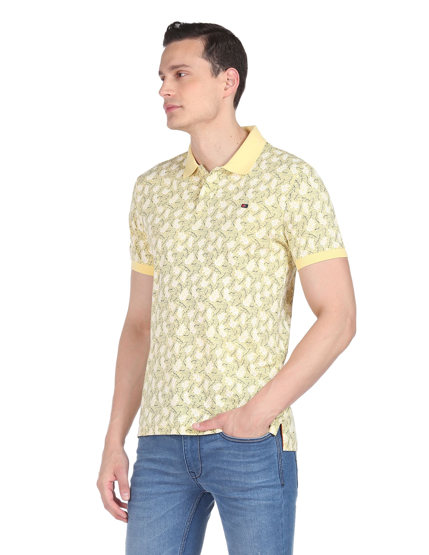AD by Arvind Cotton Tropical Print Polo Shirt