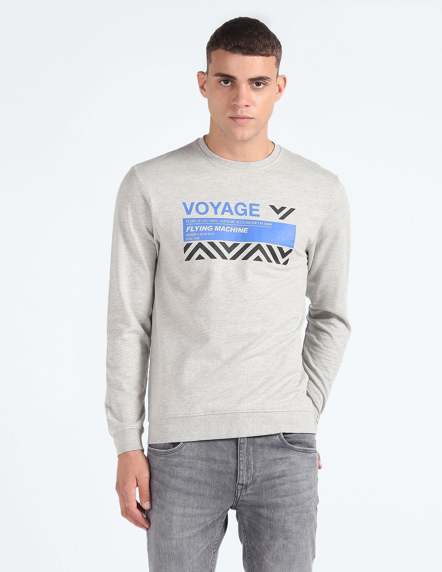 Flying Machine Graphic Print Heathered Sweatshirt