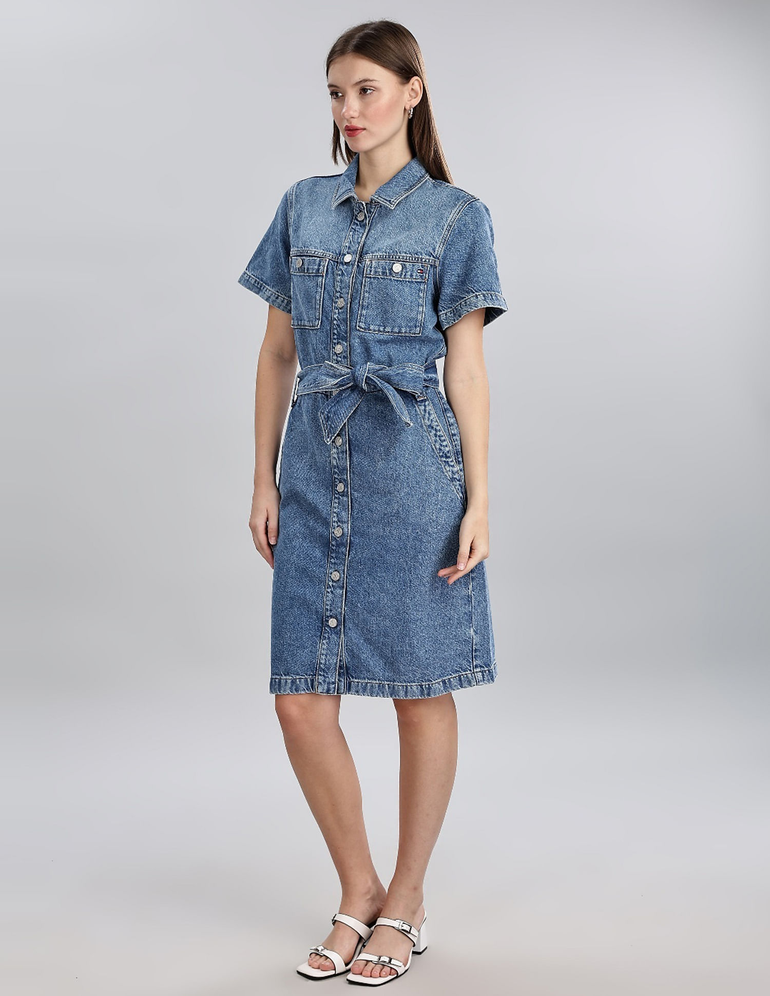 Tommy Hilfiger Cotton Spread Collar Denim Dress