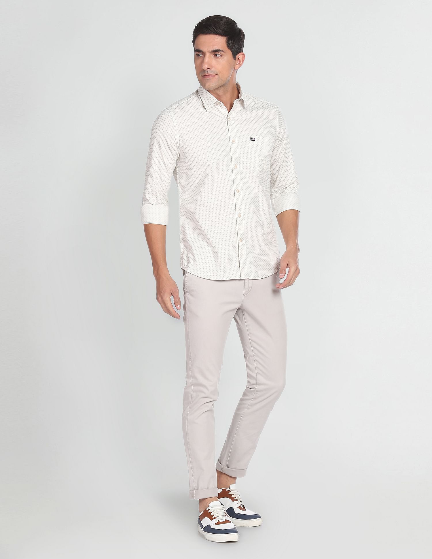Arrow Sports Geometric Print Herringbone Shirt