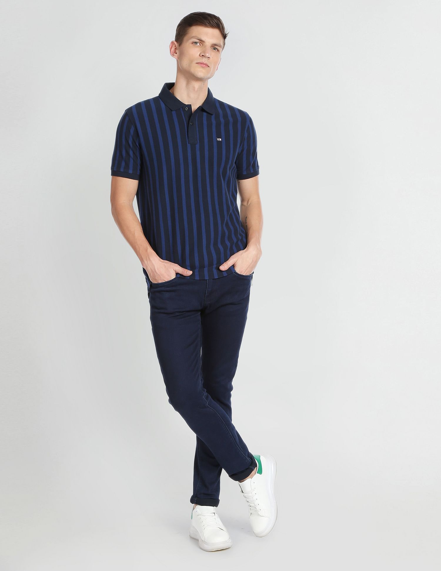 Arrow Sports Vertical Stripe Pique Polo Shirt