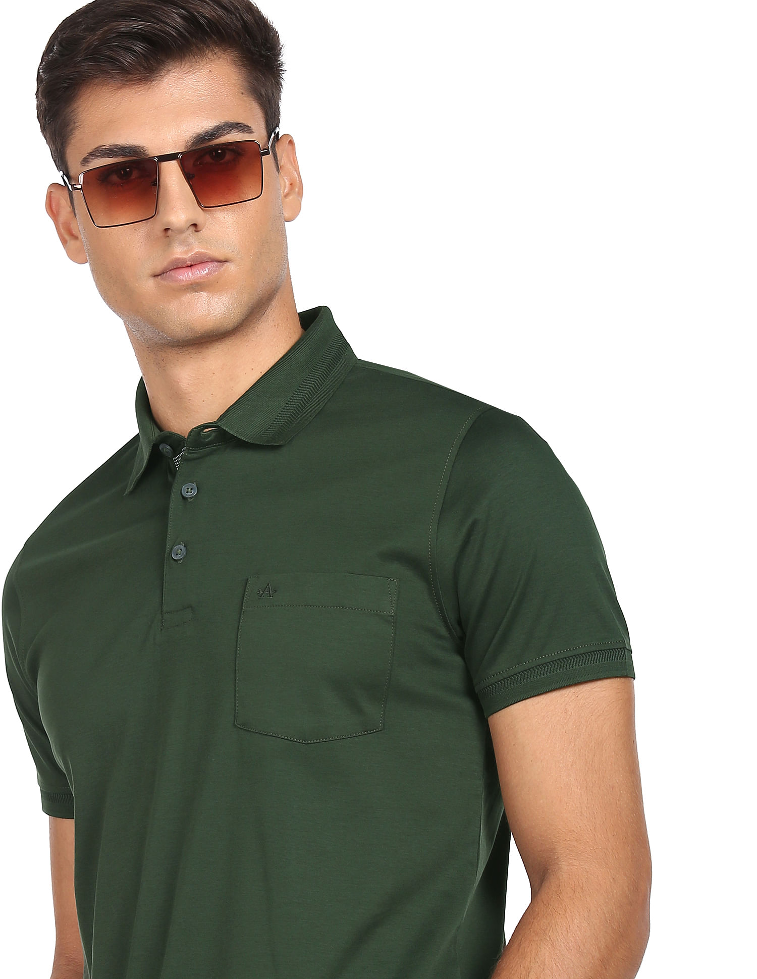 Buy Arrow Men Dark Green Solid Mercerised Cotton Polo Shirt