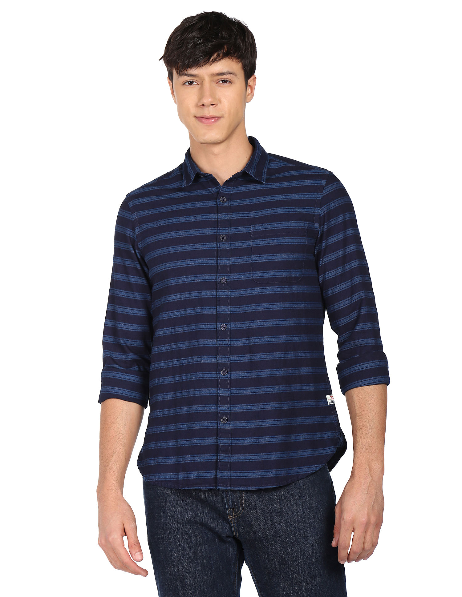 Flying Machine Horizontal Stripe Cotton Twill Shirt