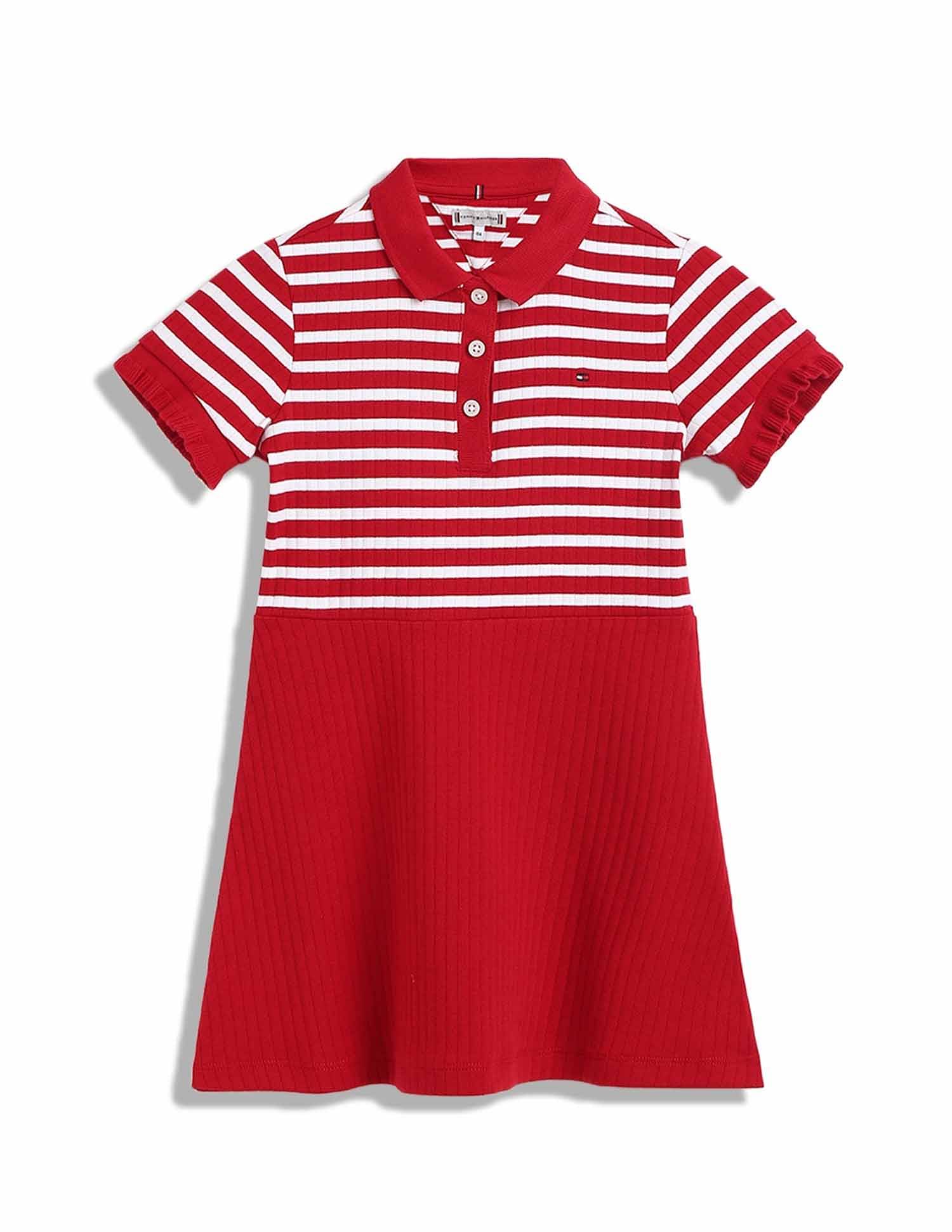 Tommy Hilfiger Kids Girls Striped Slim-Fit Cotton Dress