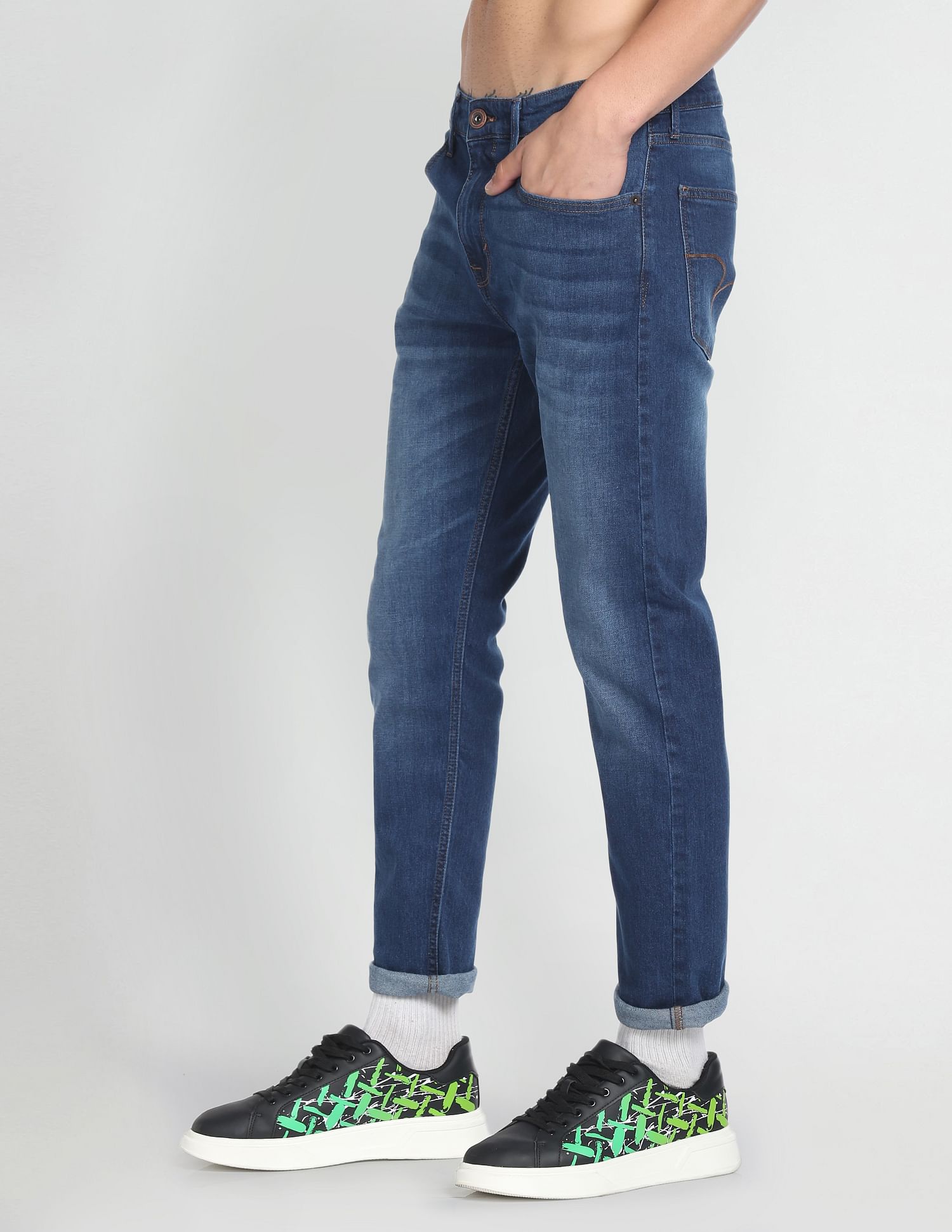 Flying Machine Slash Slim Tapered Dark Wash Jeans