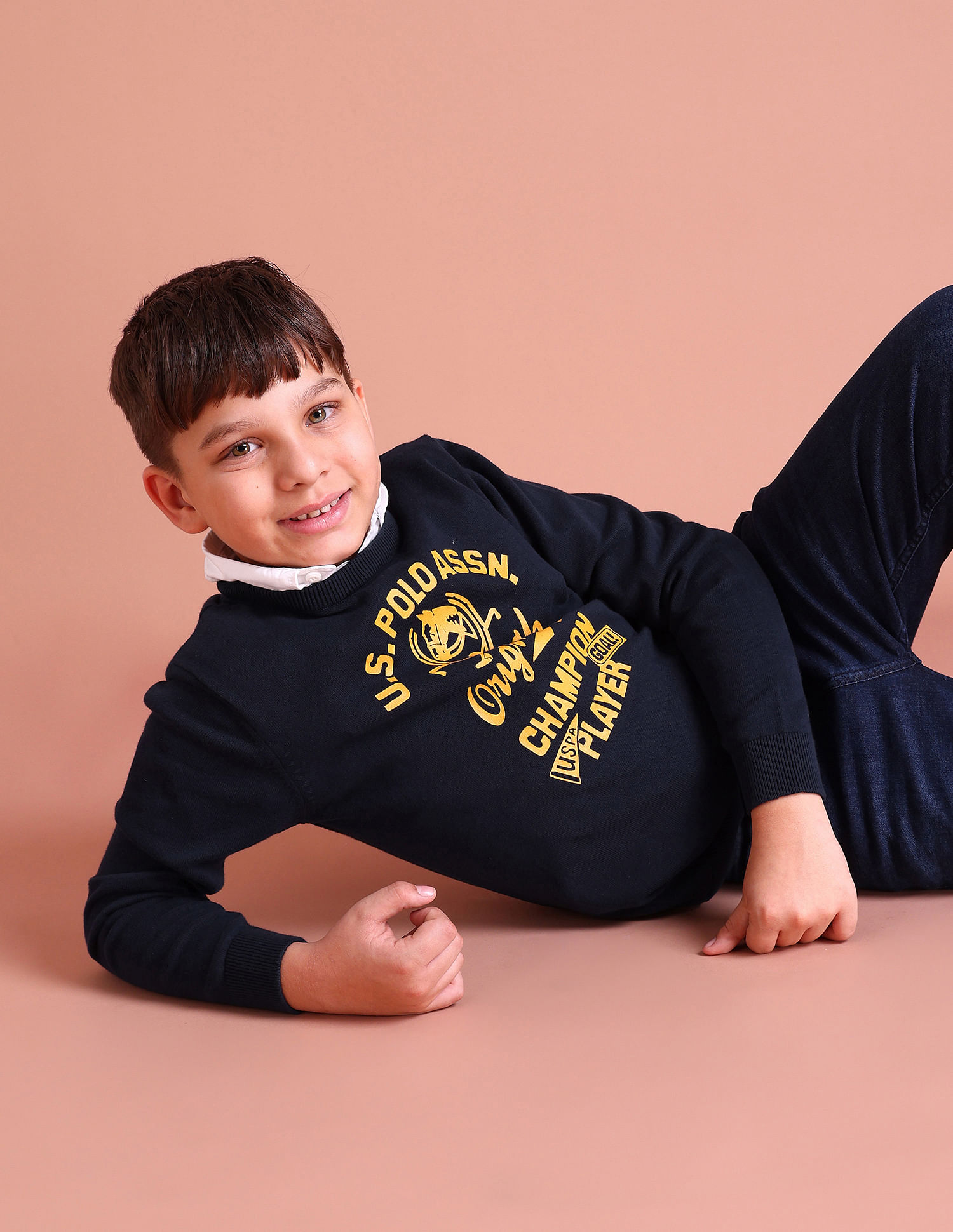 U.S. Polo Assn. Kids Brand Print Crew Neck Sweater