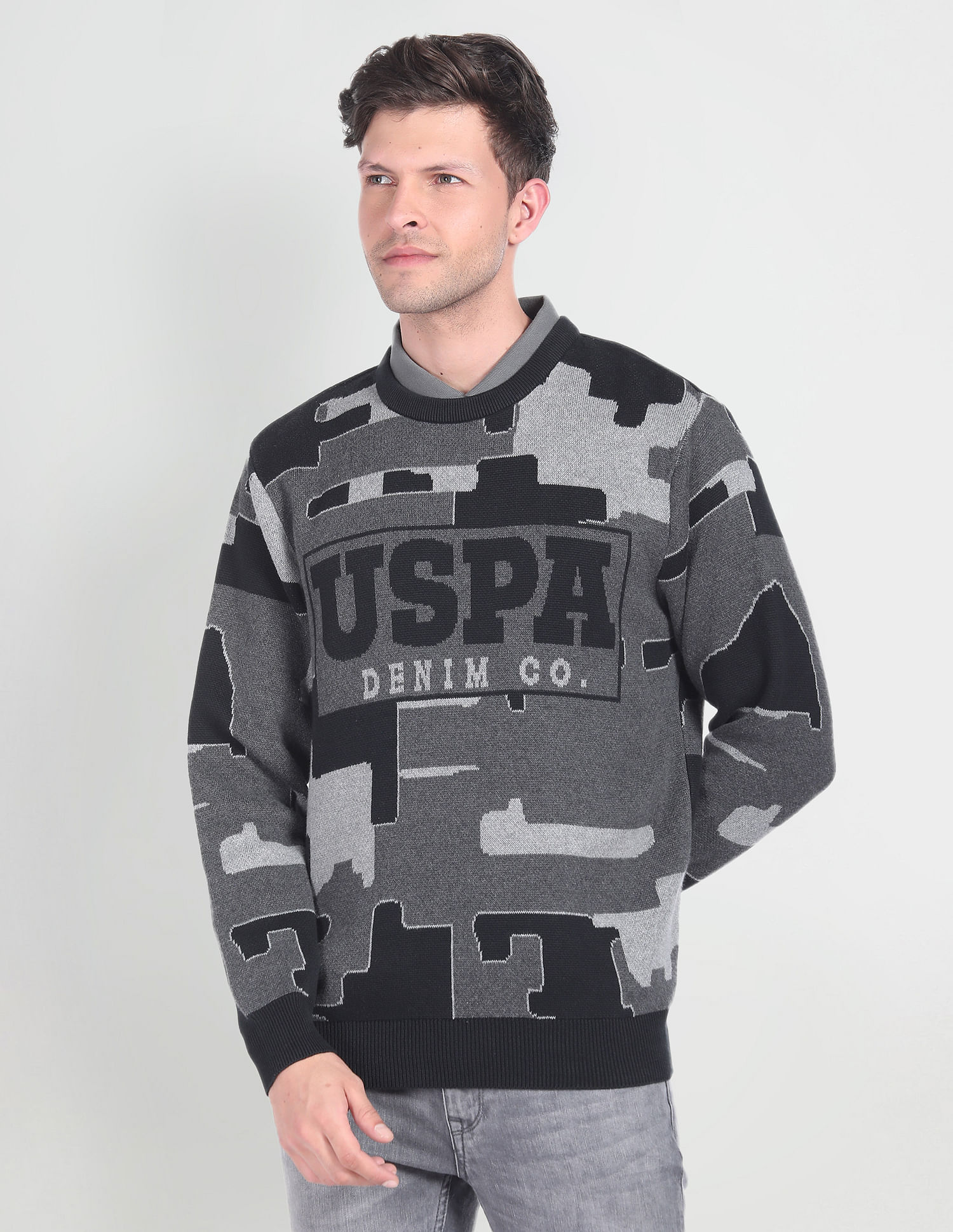 U.S. Polo Assn. Denim Co. Crew Neck Brand Patterned Sweater