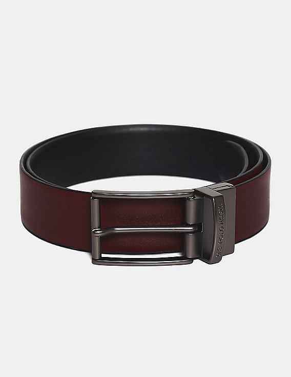 U.S. Polo Assn. Black And Burgundy Metallic Buckle Reversible Belt