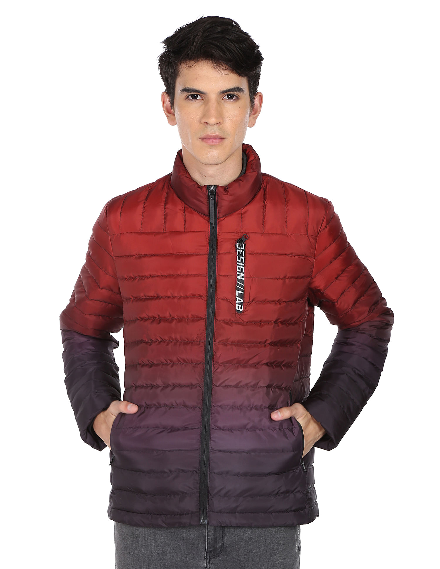 Flying Machine Ombre High Neck Quilted Jacket