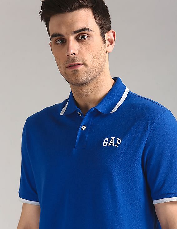 Buy GAP Men Blue Logo Pique Polo Shirt In Stretch NNNOW