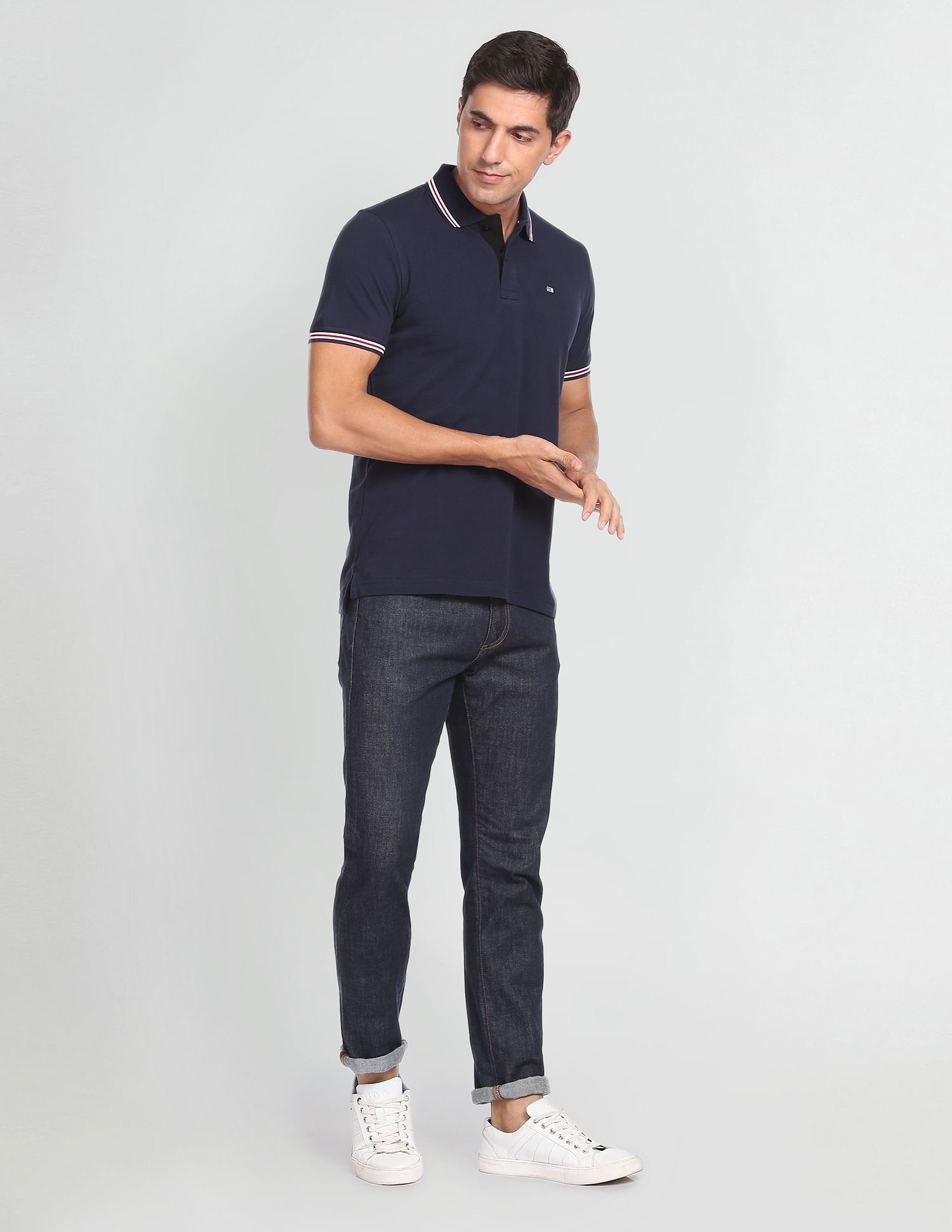 Arrow Sports Striped Hem Cotton Polo Shirt