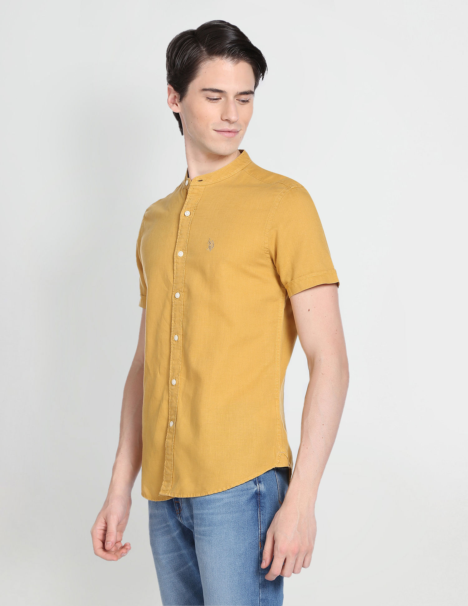 Buy Yellow Logo Print Full Sleeves Shirt for Men