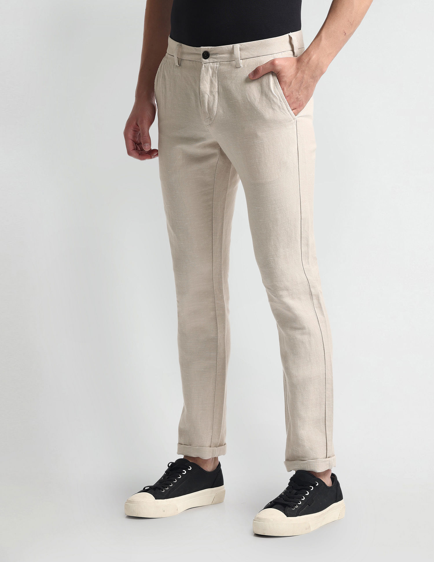 Arrow Sports Cotton Linen Mid Rise Trousers